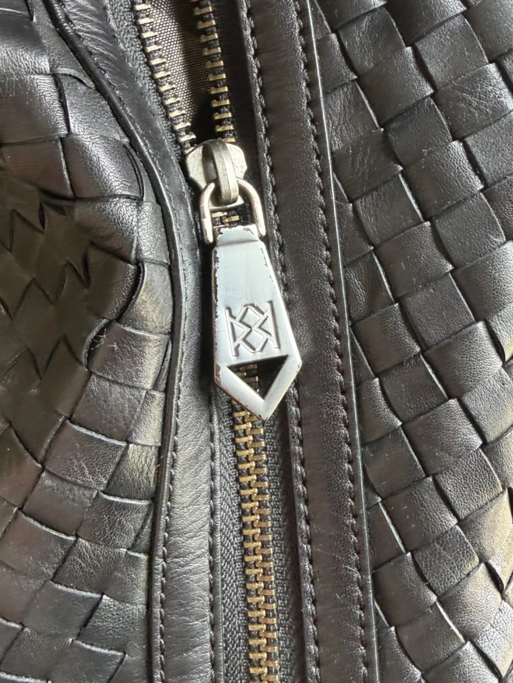 Christopher Kon Black Leather Woven Slouchy Shoulder Hobo Bag Tote Purse Designe